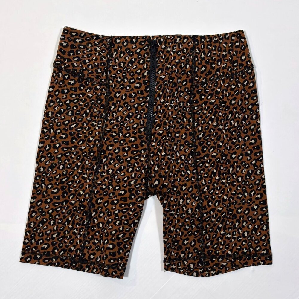 Free People Lucky Strike Leopard Animal Bike Shorts Brown - Small